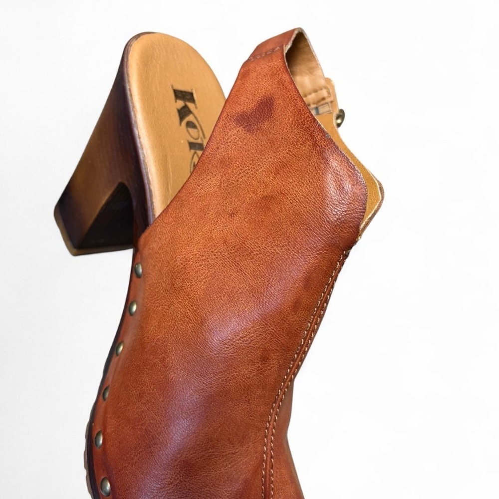 Korks Arden Platform Block Heel Slingback Peep Toe Stud Faux Leather Sandals 8 - Picture 8 of 14